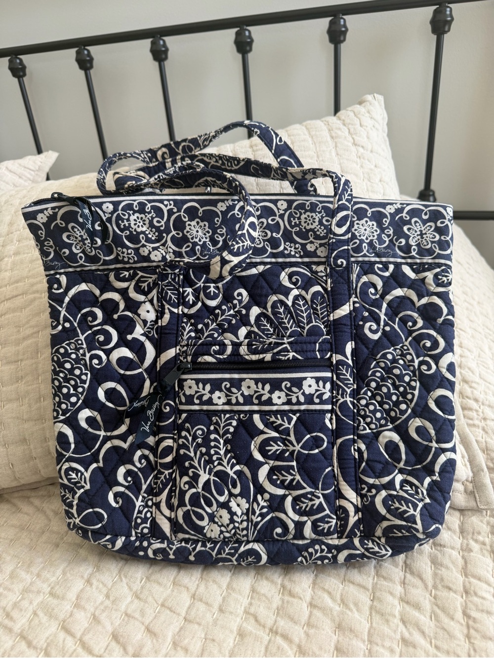 Vera Bradley Quilted Navy & White Floral Tote Bag
